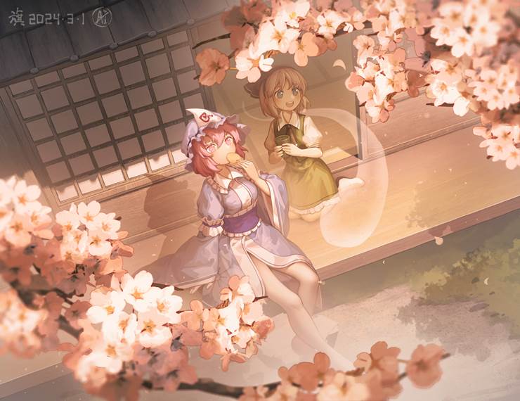 樱的季节|pixiv画师降旗原的西行寺幽幽子插画图片