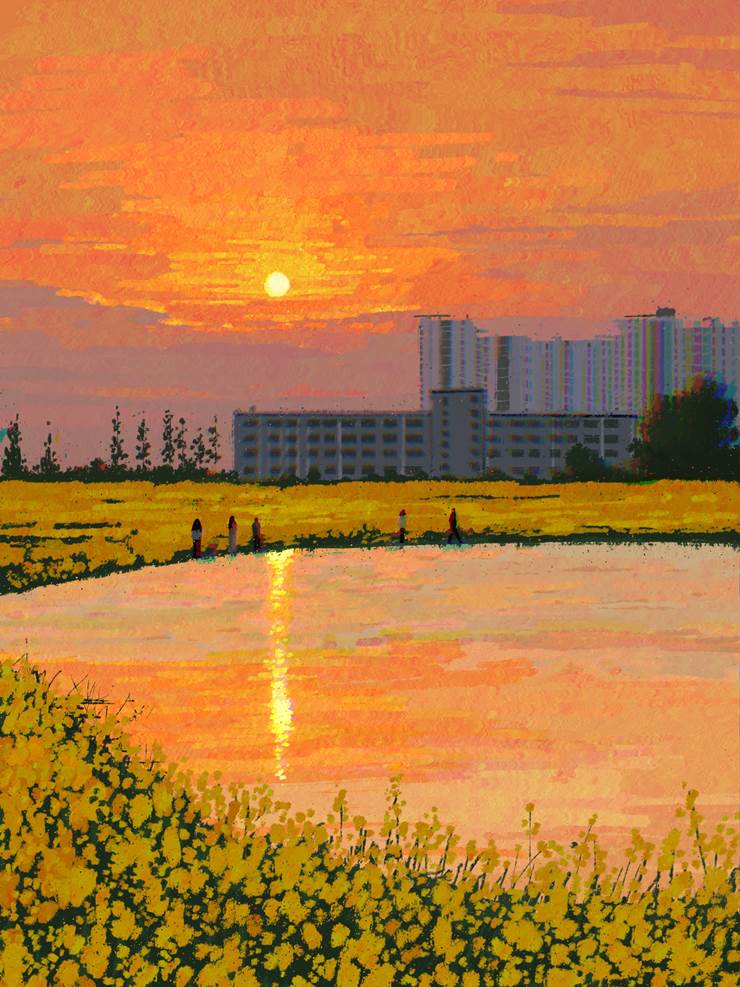 风景, background, sky, illustration, aesthetic, canola blossoms