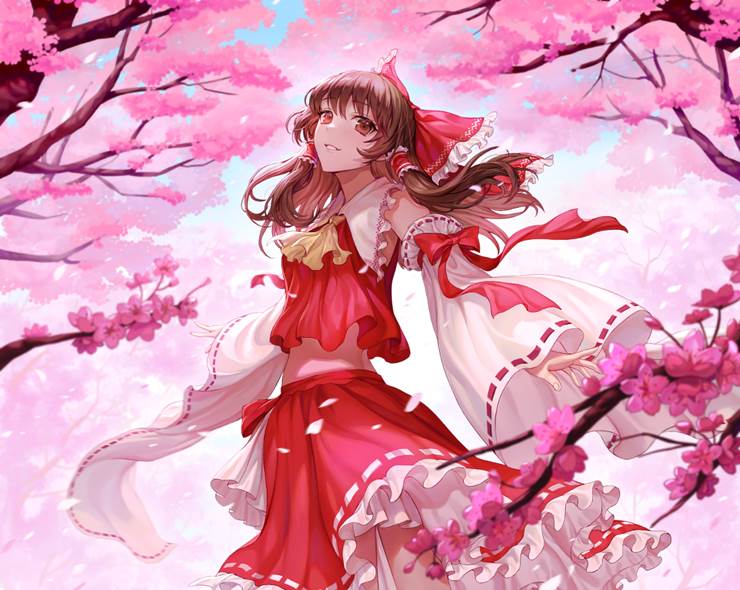 东方Project, 东方, 博丽灵梦, 女孩子, 樱, cherry petals, 灵梦, spring, Touhou Project 100+ bookmarks