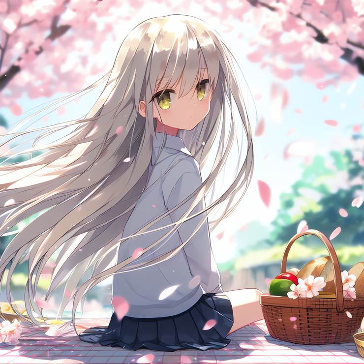 sakura, Hanami, spring, original character, aI-generated illustration, loli, long hair, beautiful girl