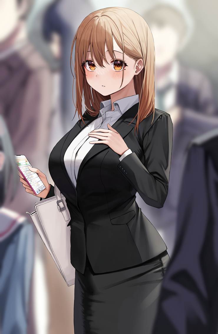 girl in suit, 原创, large breasts, 显性巨乳, 我家孩子, 包臀裙, 西装