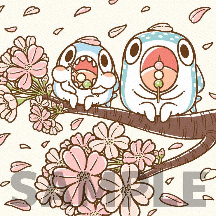 お花见するちいさめとじんべえ|P站画师コハラモトシ的日常插画图片
