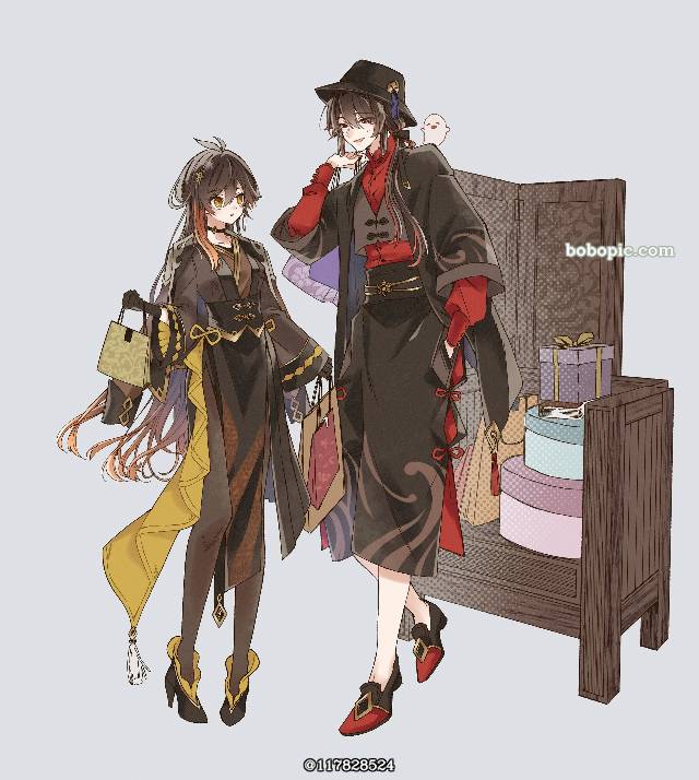 一张胡桃,娘化,原神,性转换,胡钟,钟离,男体化,摩拉克斯绘画图片