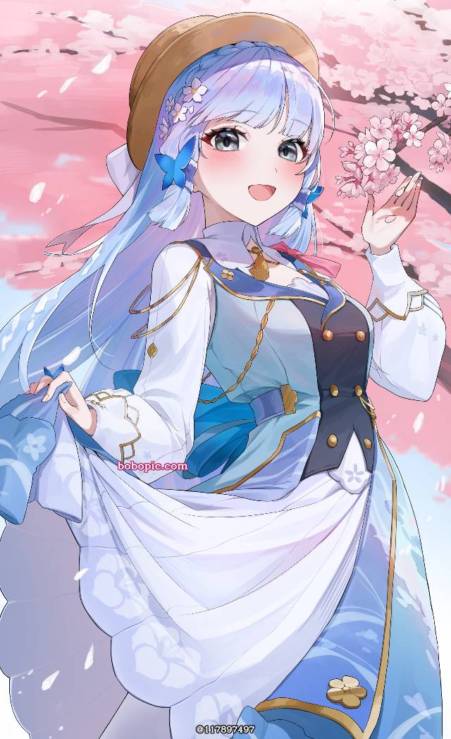 一张樱花,原神,花时来信,小樱,一封花期来的信,连衣裙,Genshinimpact,神里绫华绘画图片