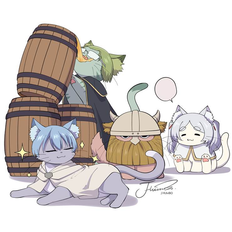 葬送的芙莉莲, cat, Lethargic Frieren, transforming into a cat, Himmel, 海塔, Eisen, 卧槽好可爱, Frieren at the Funeral 1000+ bookmarks