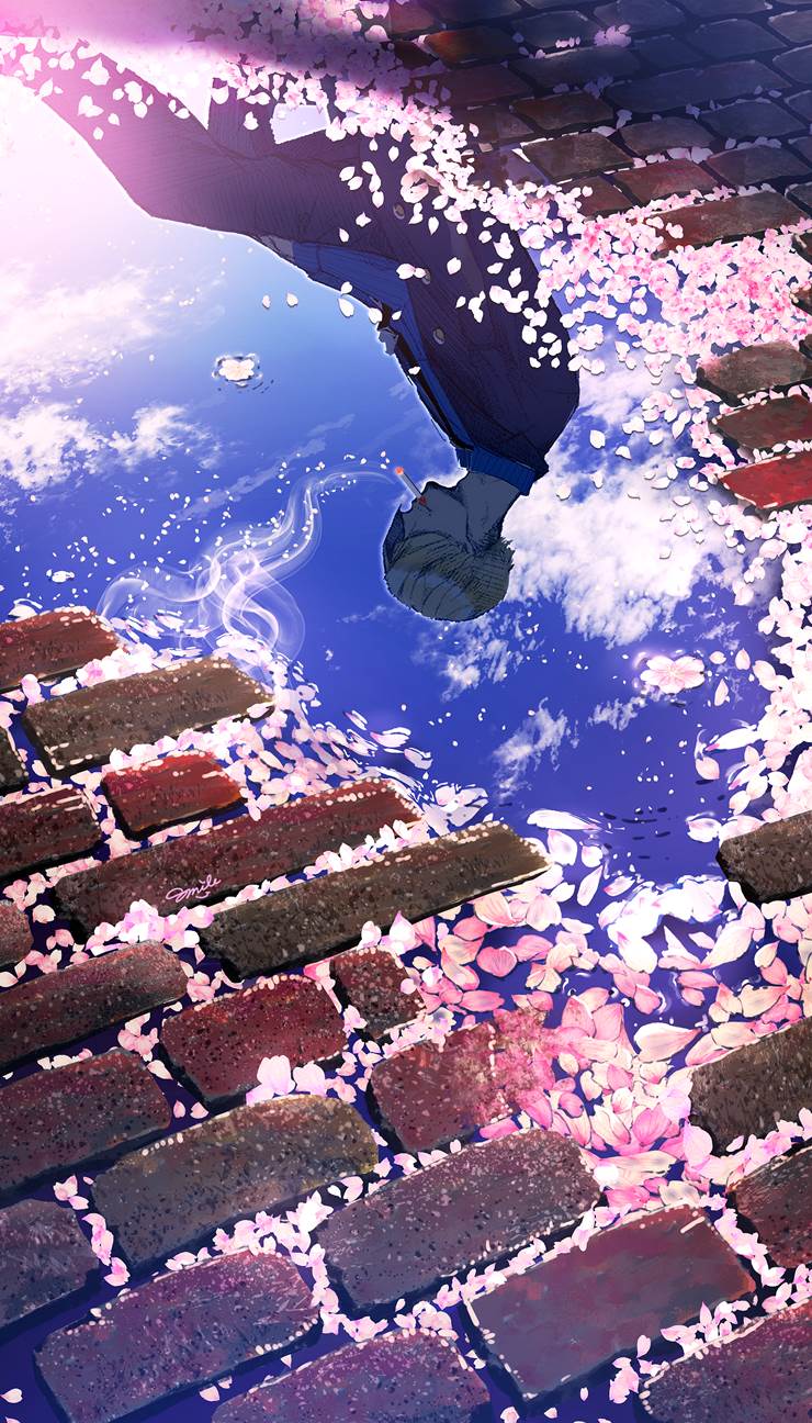 风景, background, sky, 云, 插画, 原创, 樱, reflection pool, Original 500+ bookmarks