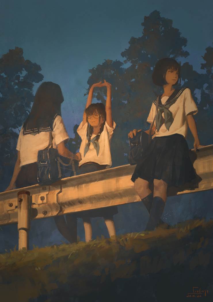 guardrail,いい雰囲气,小女孩,护栏,黄昏图片