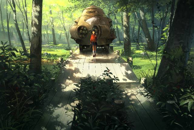 插画, 原创, background, mysterious, nature, forest, sunlight through trees, 吉卜力