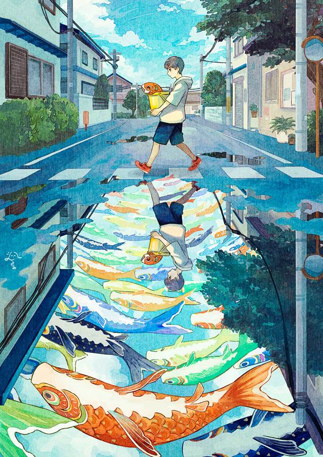 原创, 风景, Children's Day, reflection pool