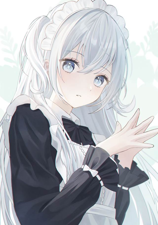 maid uniform, maid, white hair, creation, original, girl