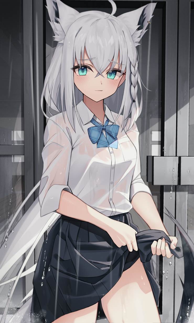 白上吹雪, Hololive, 虚拟主播, 兽耳, 女孩子, 白上吹雪同人, fox ears, 衣服湿透