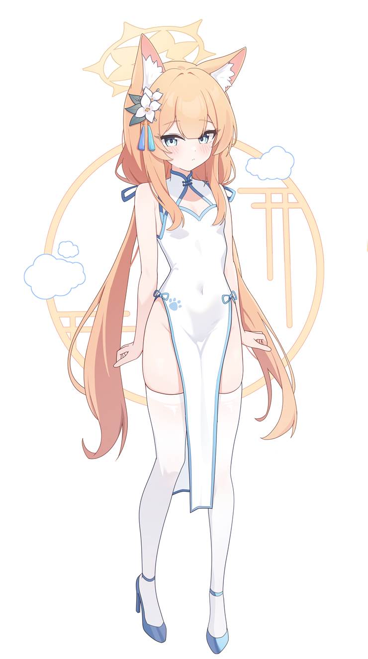 Blue Archive, Mari Iochi, China dress, Blue Archive 5000+ bookmarks, high heel, animal ears, bottomless