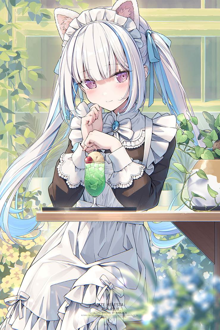 莉泽·赫露艾斯塔, 彩虹社, 女仆, cat ears, 白发, 虚拟主播, Virtual YouTuber 1000+ bookmarks, melon soda