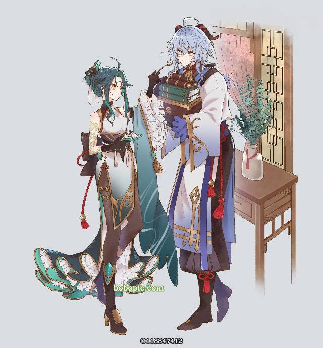 一张娘化,原神,甘雨,性转换,魈,男体化绘画图片