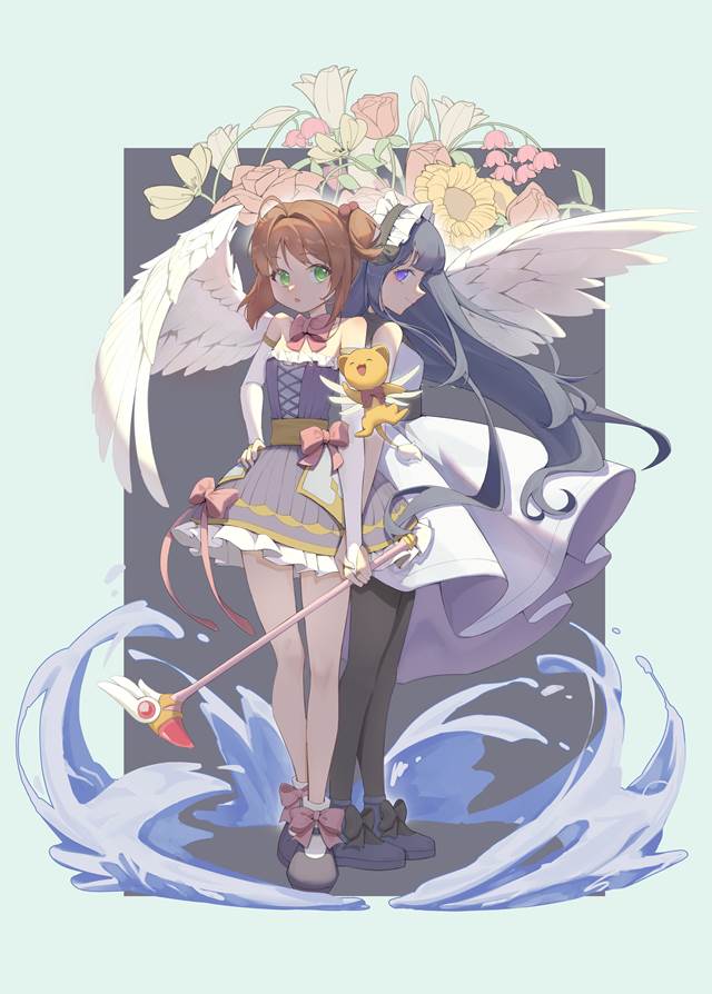 Tomoyo Daidoji, 魔卡少女樱, 木之本樱, 女孩子, 黑裤袜, magical girl, 插画