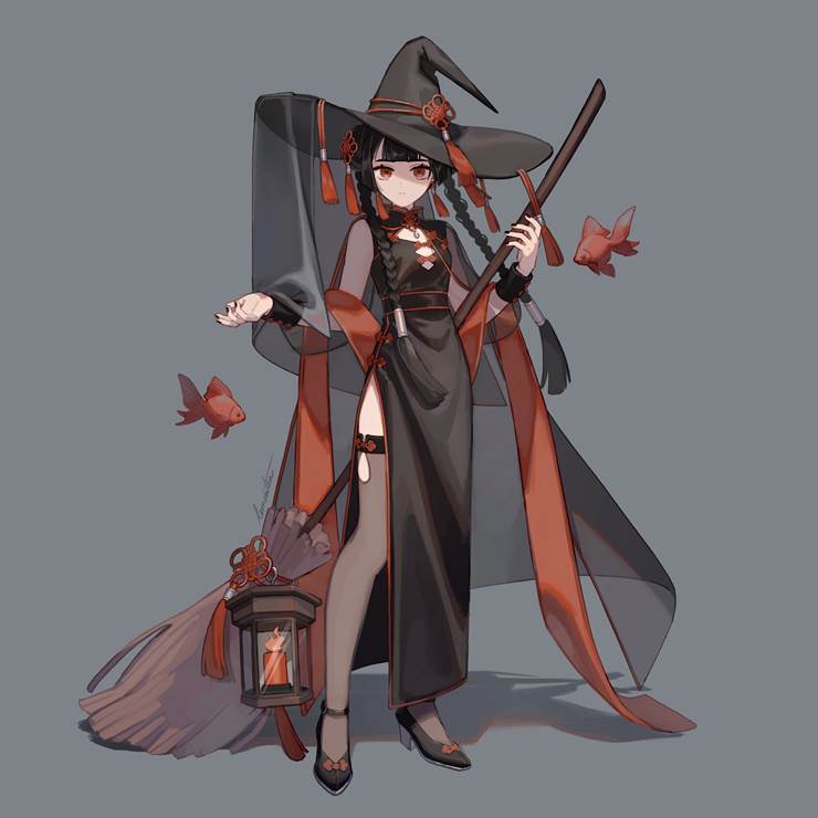 原创, witch, 旗袍, 金鱼