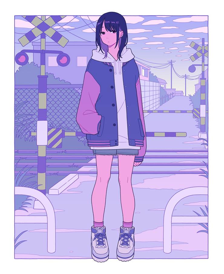 一张运动鞋,铁路道口,小女孩绘画图片
