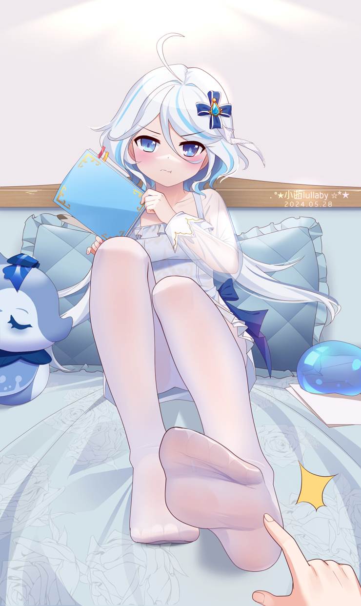 Genshin Impact, Fenina, Furina, White silk pantyhose, Furina (Genshin Impact), sole, soles in socks, The soles of feet in socks, Genshin Impact 1000+ bookmarks