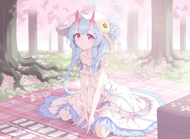 碧蓝档案, Waraku Chise, oni girl, Blue Archive 5000+ bookmarks, sundress