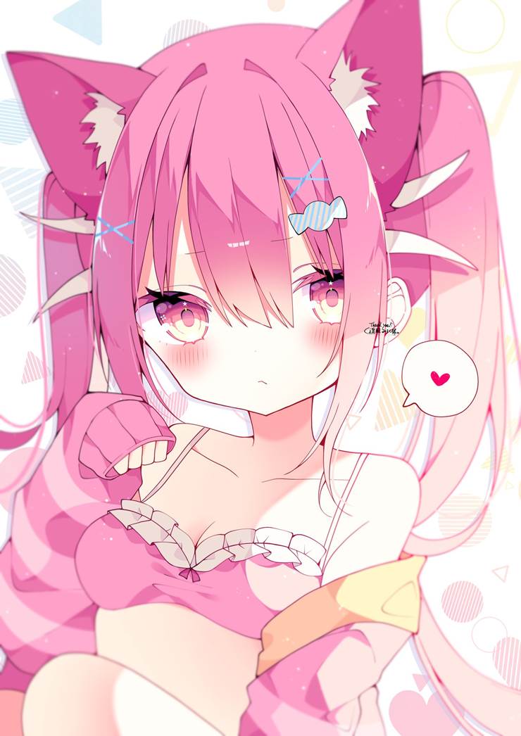 cat ears, 女孩子, 萝莉, young girl, 插画, 兽耳, 双马尾