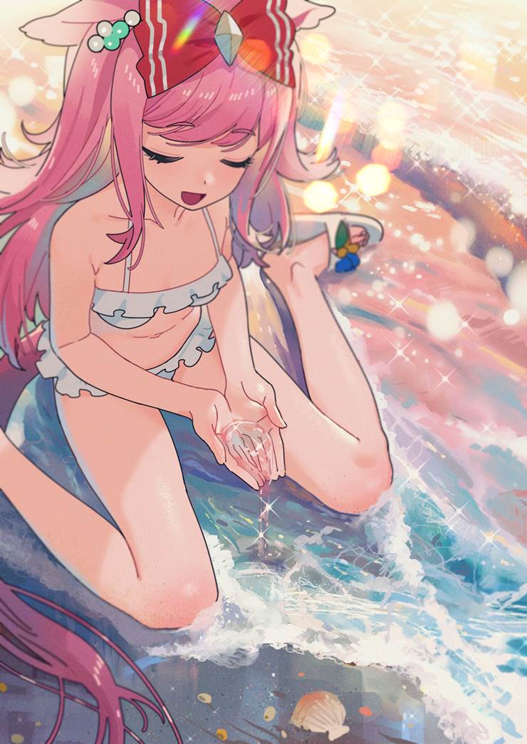 赛马娘Pretty Derby, 马娘, 爱丽数码（赛马娘）, 泳装, sea, 美少女数码碳, 鸭子坐