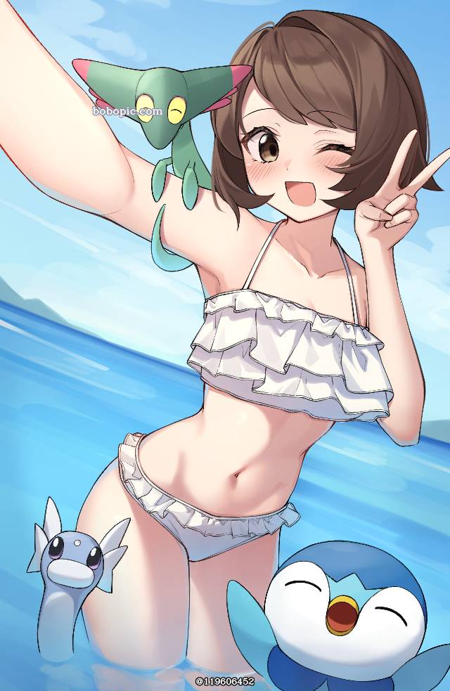 精灵宝可梦, 口袋妖怪, 悠莉（训练家）, 抛媚眼, 比基尼, 腹部, 茶发