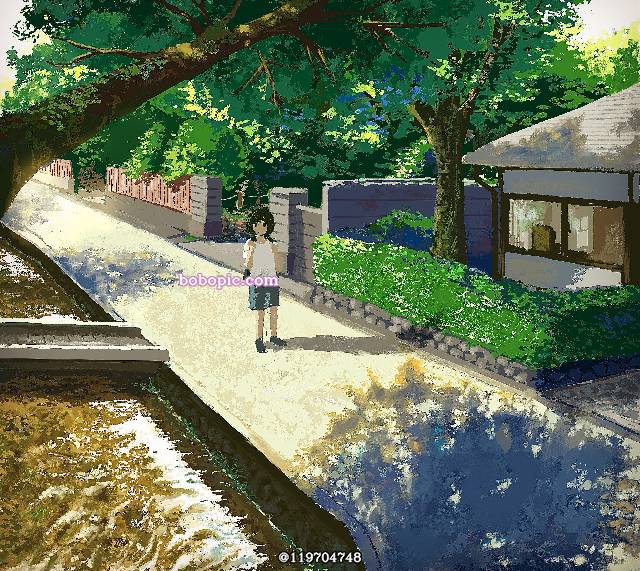 一张小女孩,夏天,风景绘画图片