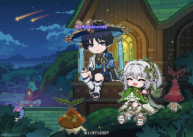 Genshin Impact, 点阵图, wanderer, 纳西妲, 兰那罗, 原神100收藏