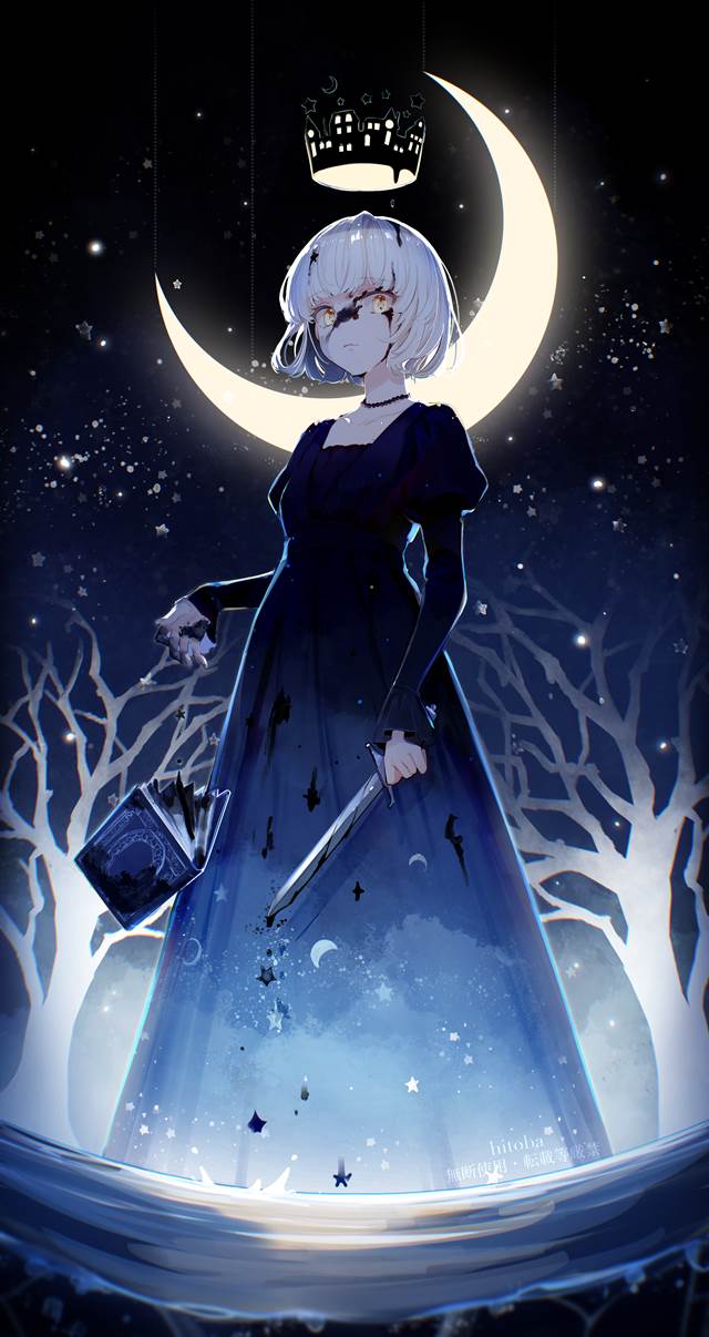 original, witch, starry sky, blue, moon