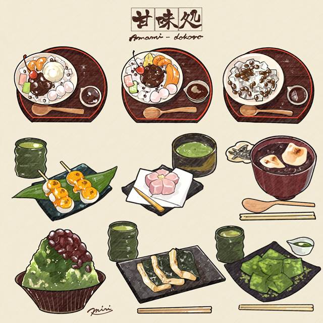 一张美食,食物插画,甘味处,饮料,食物,点心绘画图片