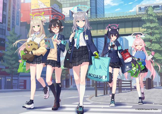 Blue Archive, Sunaookami Shiroko, Kuromi Serika, Okusora Ayane, Izayoi Nonomi, Takanashi Hoshino, Akihabara, work illustration