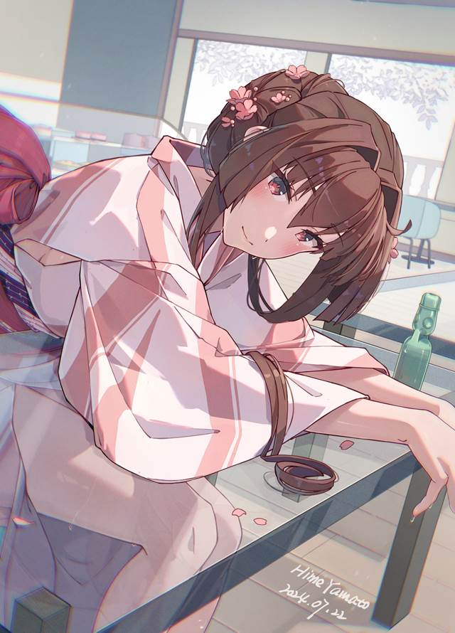 大和（舰队收藏）, Yamato, 舰C, 舰队collection, 女孩子, yukata, 茶发, fleet girls in yukata, 舰队收藏500收藏, 舰娘1000users加入书籤