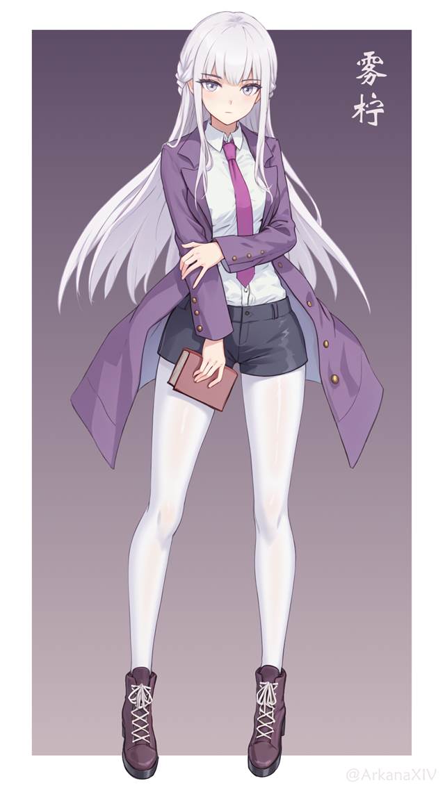 立绘, original works, 白裤袜, 女孩子, 白发, 魅惑的大腿, 黑丝袜, 热裤