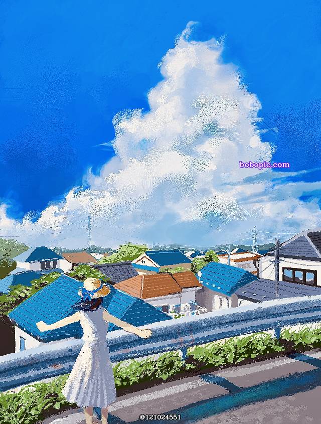 一张空,积雨云,夏天,云,风景绘画图片