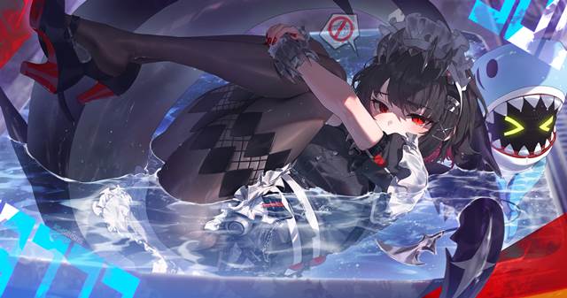 girl, Zenless Zone Zero, Ellen Joe, Zenless Zone Zero 1000+ Bookmarks, sitting with hands around knees, black tights, back of thigh