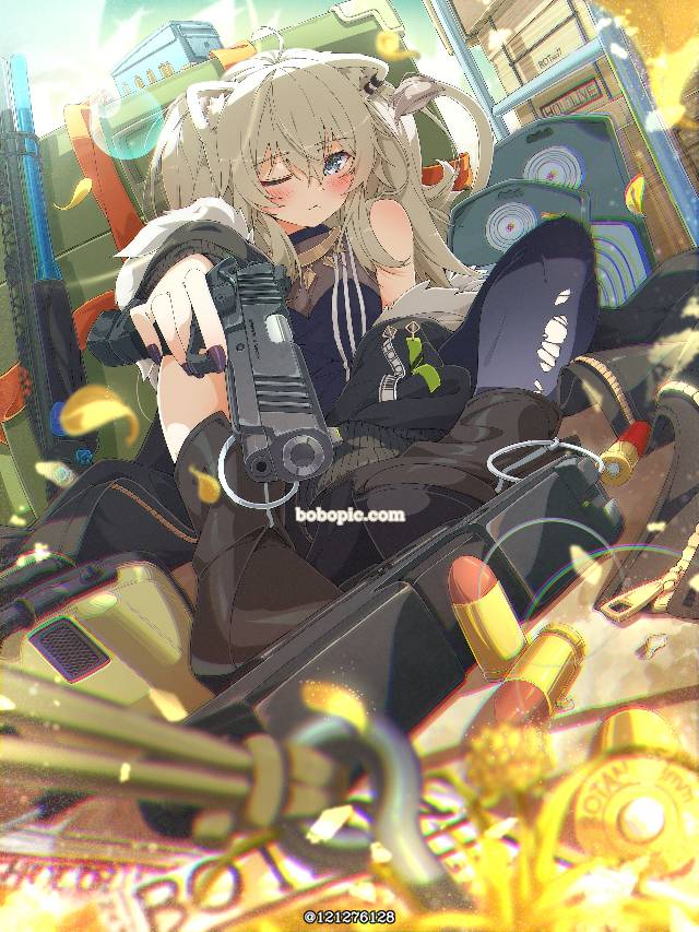 狮白牡丹, Shishiro Botan fanart, Hololive, 虚拟主播, 女孩子, 枪, Virtual YouTuber 1000+ bookmarks