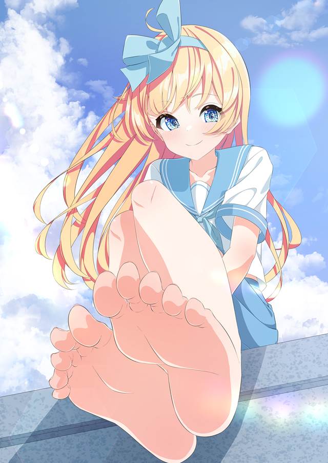 赤脚, 脚指, 裸足脚底, barefoot school uniform, 女孩子, 水手服, 星野爱丽丝, 虚拟YouTuber 500收藏