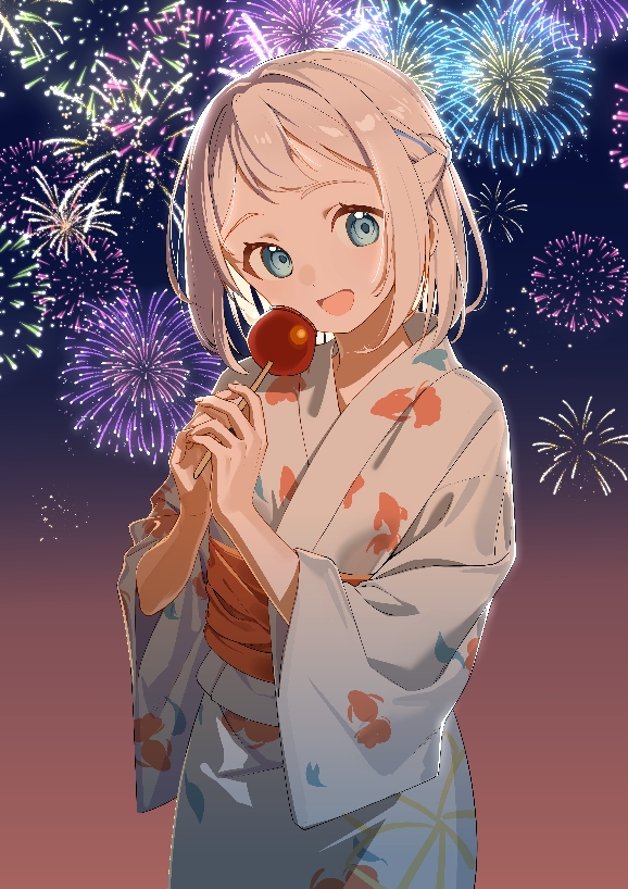 Gakuen IDOLM@STER, Lilja Katsuragi, yukata, 焰火, 夏天, 女孩子, 偶像大师100收藏, 祭典