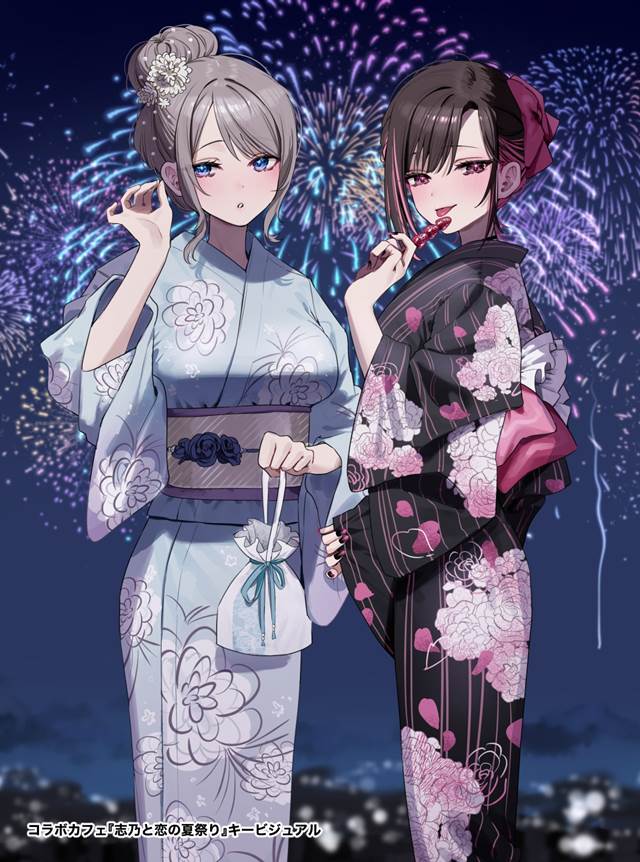 原创, 女孩子, yuri, yukata, 显性巨乳, Shino Saotome, Ren Shirayuki, 原创1000users加入书籤, Shino and Ren