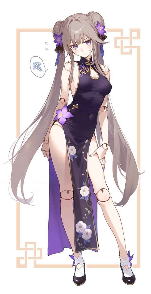 Herta (Star Rail), Herta, Star Rail, Honkai: Star Rail, China dress, twin ponytails, dango, girl, aI-generated illustration