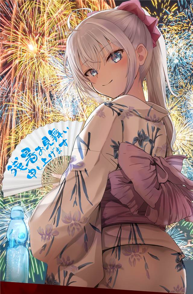 Alya, Alya, yukata, 和服, 马尾, 焰火, 回眸