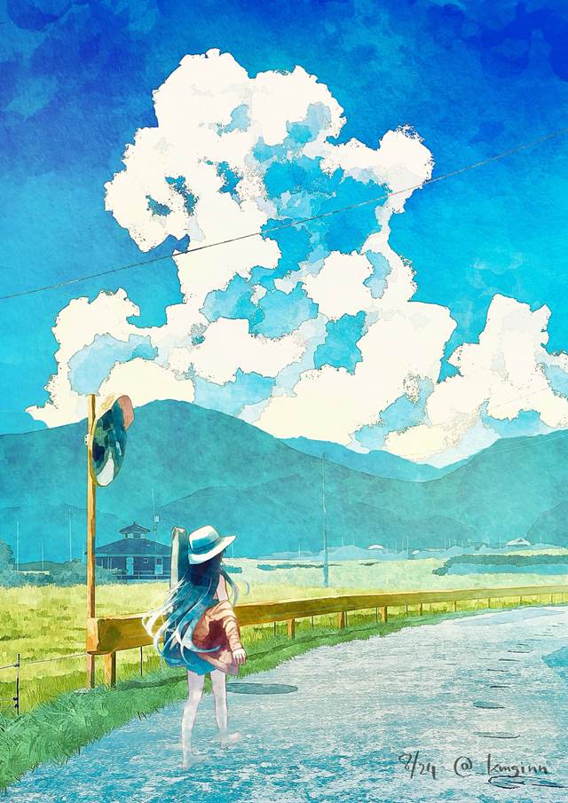 夏天, 风景, background, 积雨云, country, 夏日天空, 女孩子