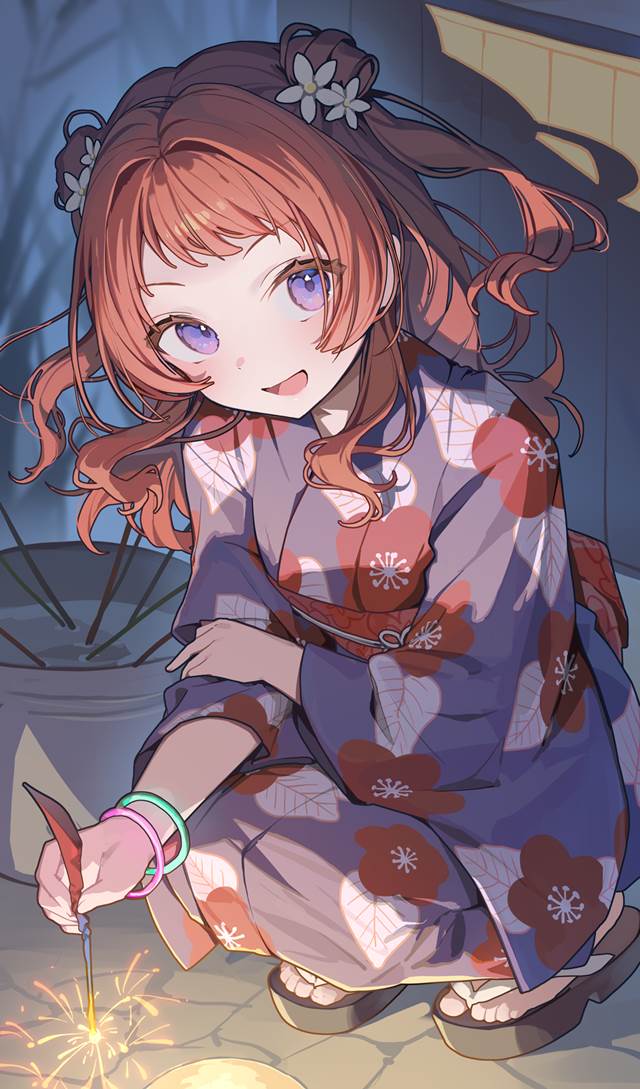 100 Day Challenge, Gakuen IDOLM@STER, Saki Hanami, sparkler, yukata, 偶像大师1000users加入书籤