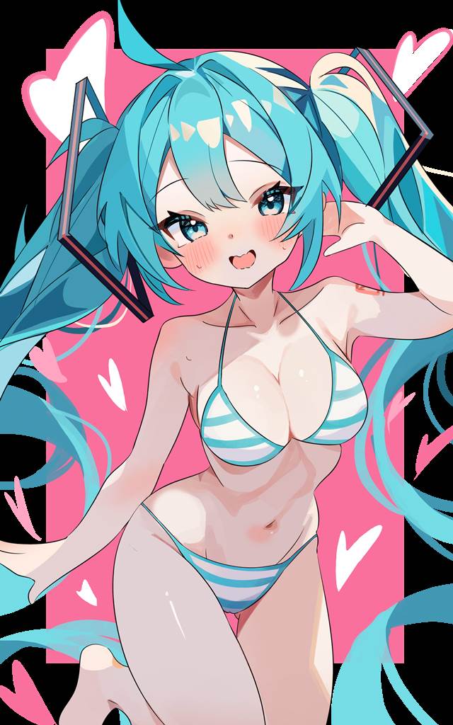 初音未来, vocaloid, 条纹内裤, 胖次