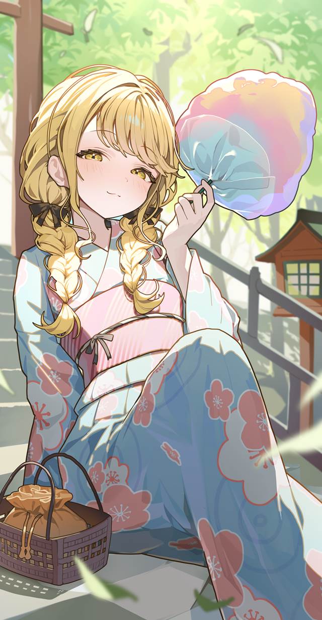 Gakuen IDOLM@STER, 100 Day Challenge, Kotone Fujita, yukata, 偶像大师1000users加入书籤, cotton candy