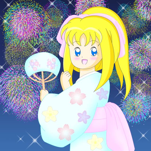 原创角色, summer festival, yukata, 焰火