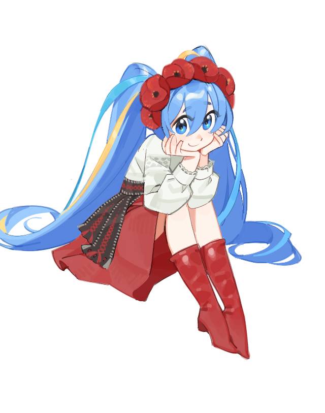 初音未来, 女孩子, vocaloid, 插画, 乌克兰, 双马尾, flower crown, 裙子