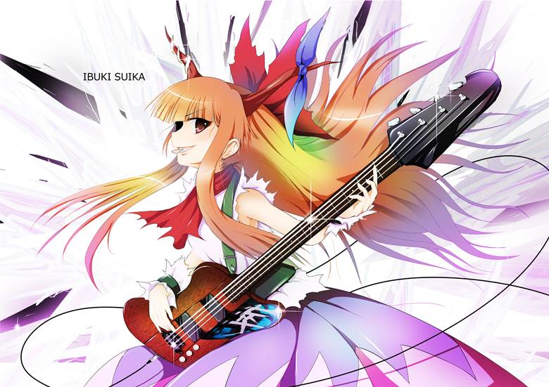 Touhou, suika ibuki, instrument, guitar, bass, Touhou musical girls, Touhou Project
