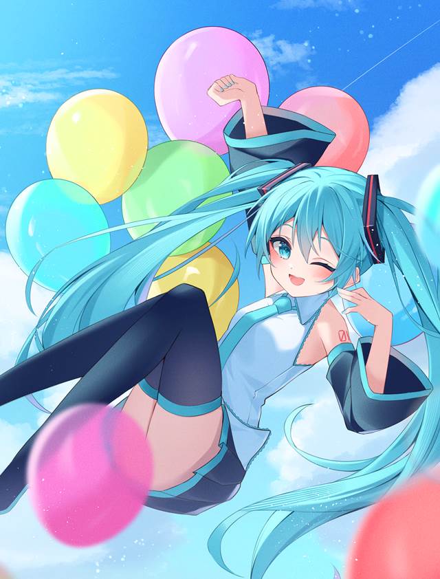 一张vocaloid,双马尾,长筒靴,这个初音真美好,长发,初音未来,Vocaloid绘画图片
