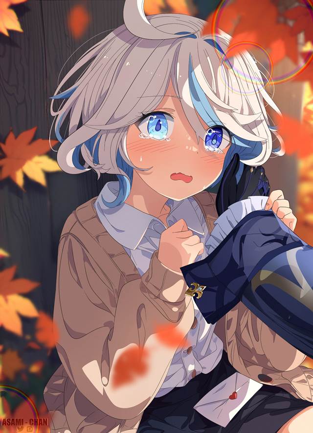 Furina, Neuvillette, Genshin Impact, Neuvillette/Furina, autumn, autumn leaves, scenery, love letter